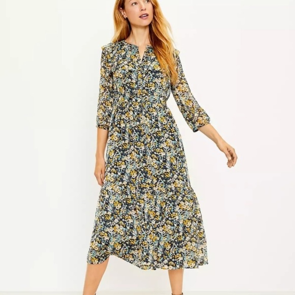 NWT Loft Chiffon Long Floral Dress, L Large